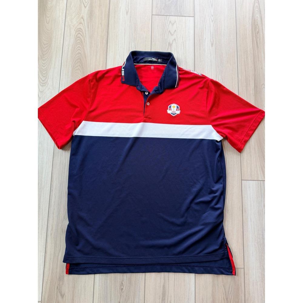RLX Ralph Lauren Ryder Cup 2020 Polo Mens Large Red White Blue USA Golf Shirt